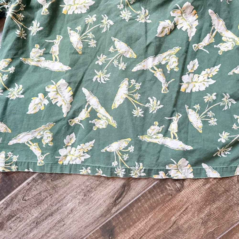 Abercrombie & Fitch Mens Vintage 90s Mens Hawaiian Hula Button Up Shirt, Green,L - Picture 9 of 11